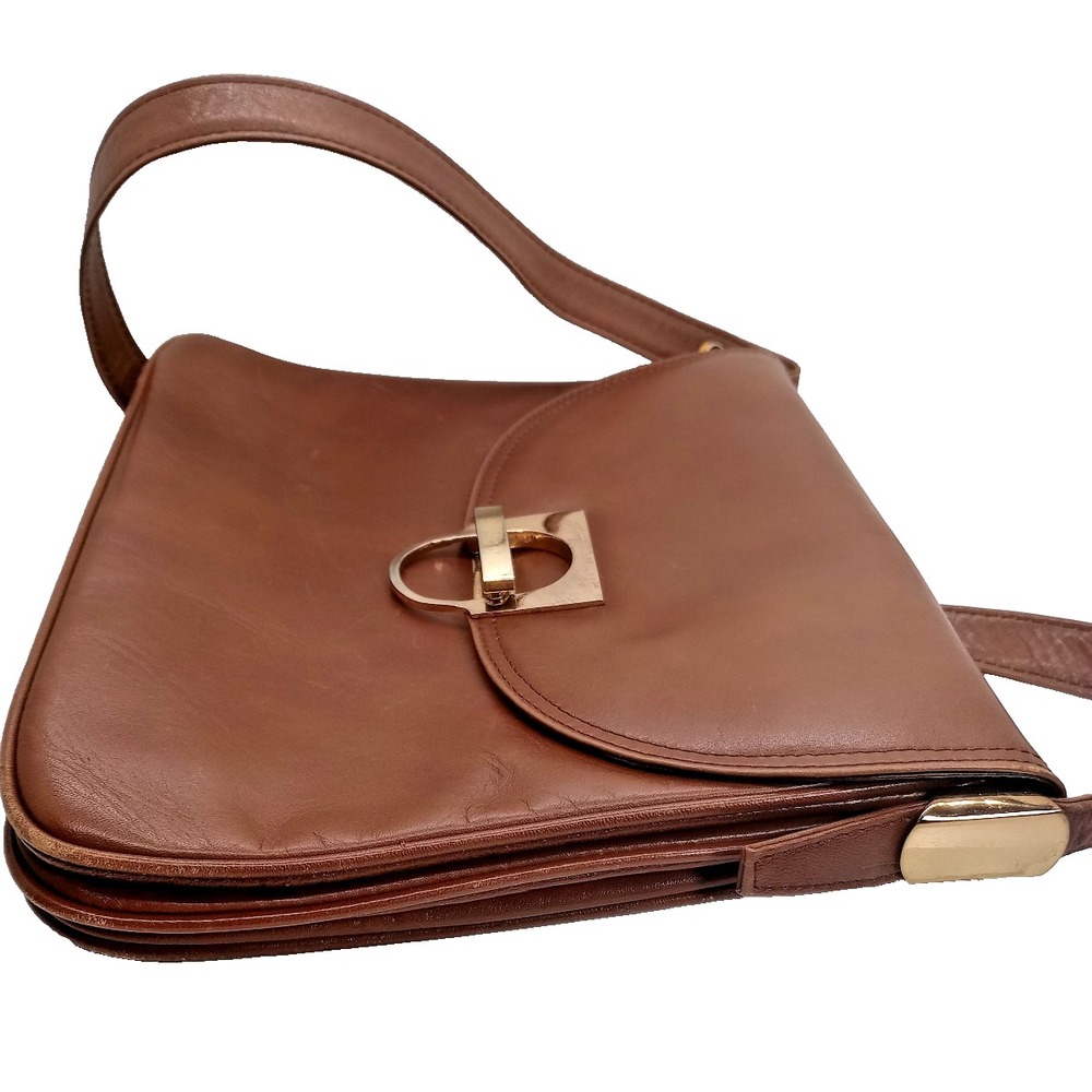 Vintage Saks 5th Avenue Brown Leather Shoulder Bag – Gold Tone Buckle Crossbody - Picture 8 of 9
